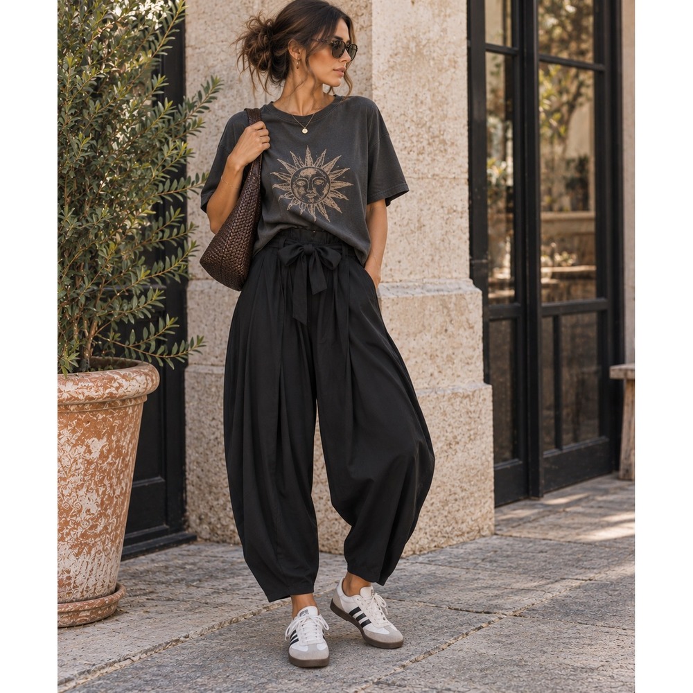 Anthropologie Paperbag Barrel Harem Pants | Black M